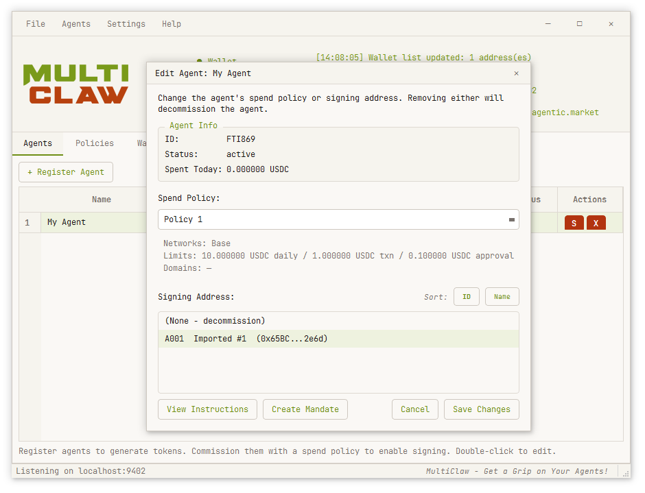 Agent setup in MultiClaw